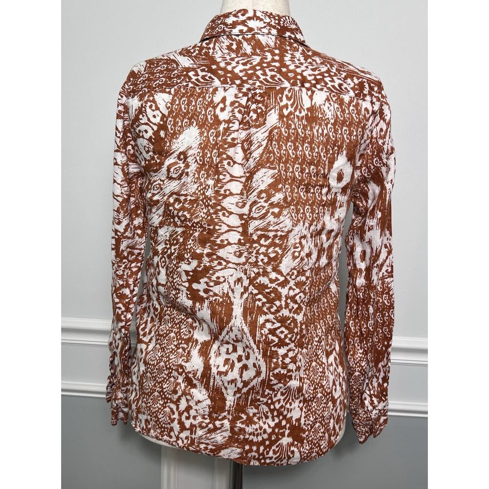 GARNET HILL (8)100% Linen-Button Up Shirt-Rusty White-Abstract-Resortwear-Luxury - Picture 6 of 12